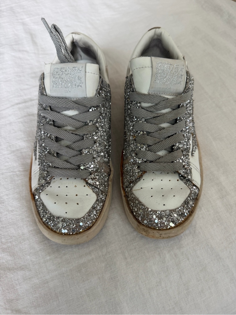 Golden Goose Women’s Silver Glitter & White Low-Top Sneakers